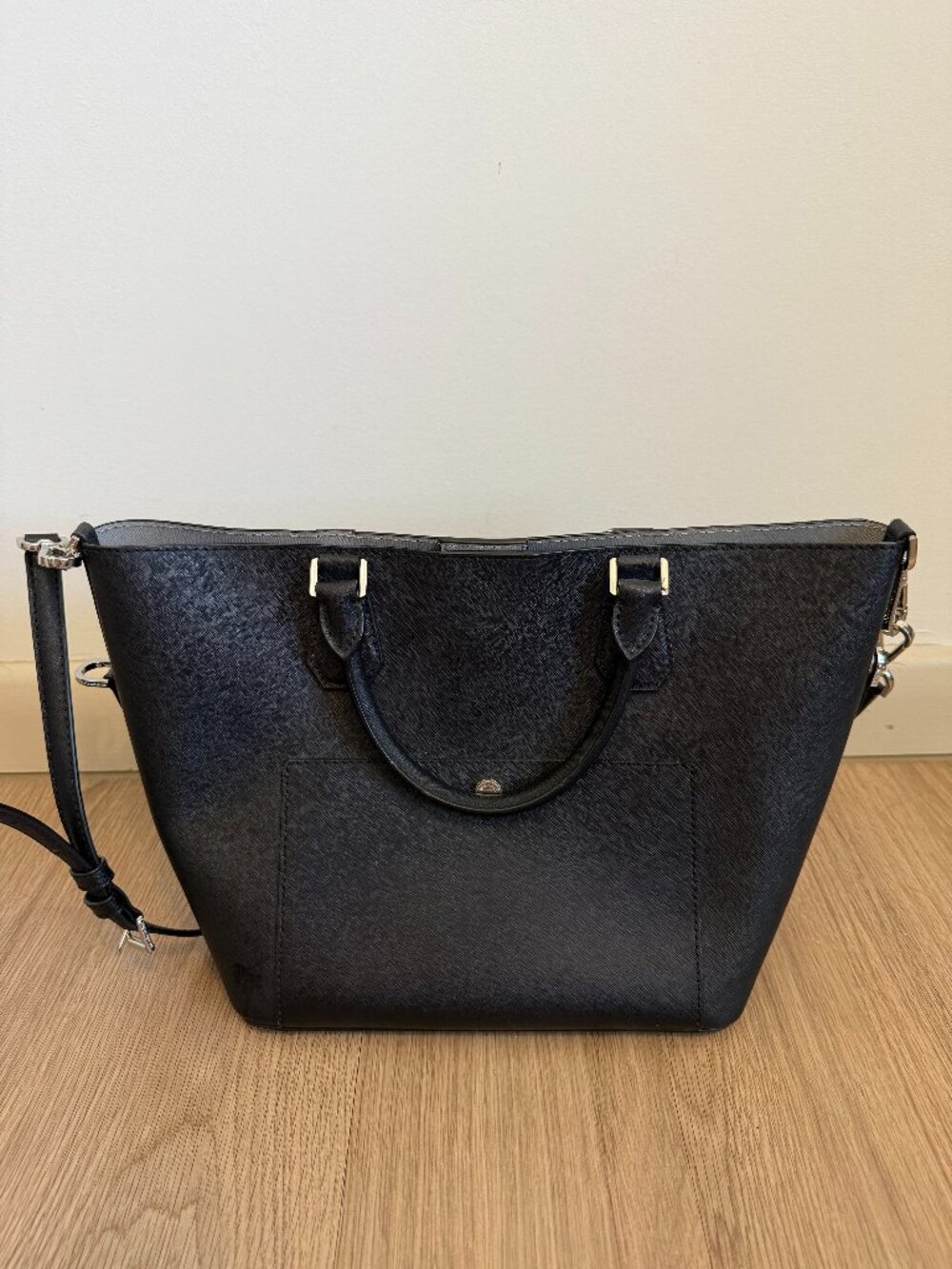 Michael Kors Black Saffiano Leather Convertible Satchel Tote Crossbody Silver Ha